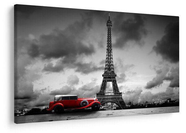 Kép - Az Eiffel-torony és a piros autó (90x60 cm)