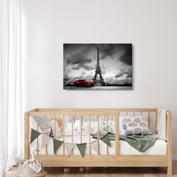 Kép - Az Eiffel-torony és a piros autó (90x60 cm)