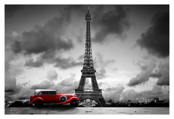 Kép - Az Eiffel-torony és a piros autó (90x60 cm)