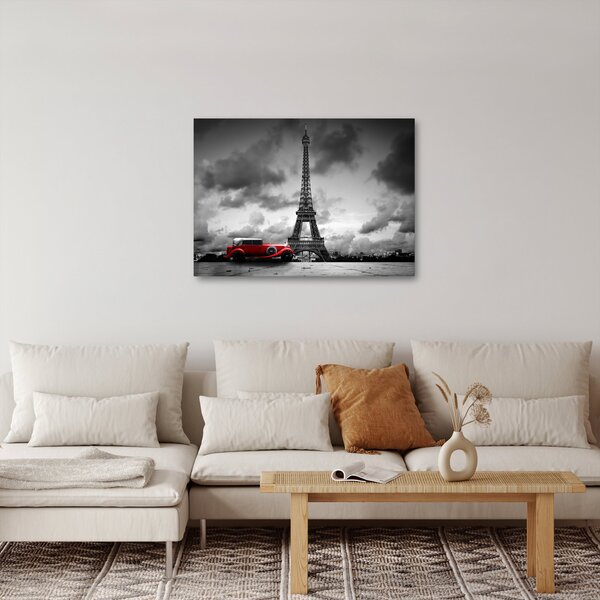 Kép - Az Eiffel-torony és a piros autó (70x50 cm)