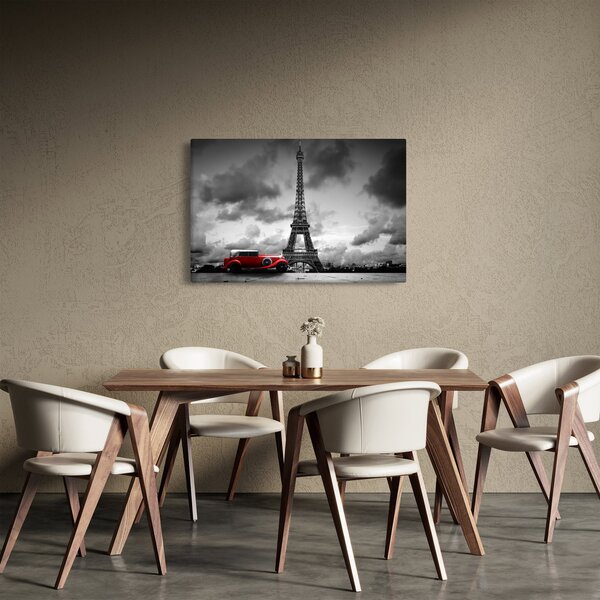 Kép - Az Eiffel-torony és a piros autó (90x60 cm)