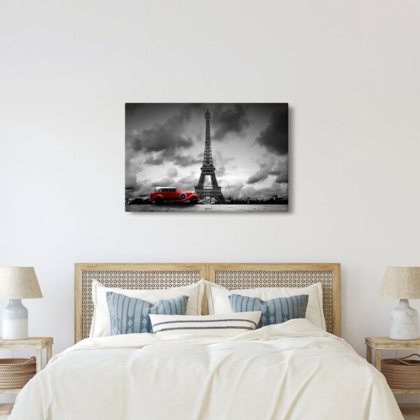 Kép - Az Eiffel-torony és a piros autó (90x60 cm)