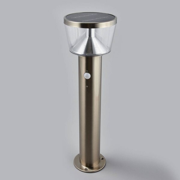 Lindby LED-es napelemes talapzatlámpa Antje, mozgásérzékelő, IP44, Alu / szürke / cink, Rozsdamentes acél, Modern