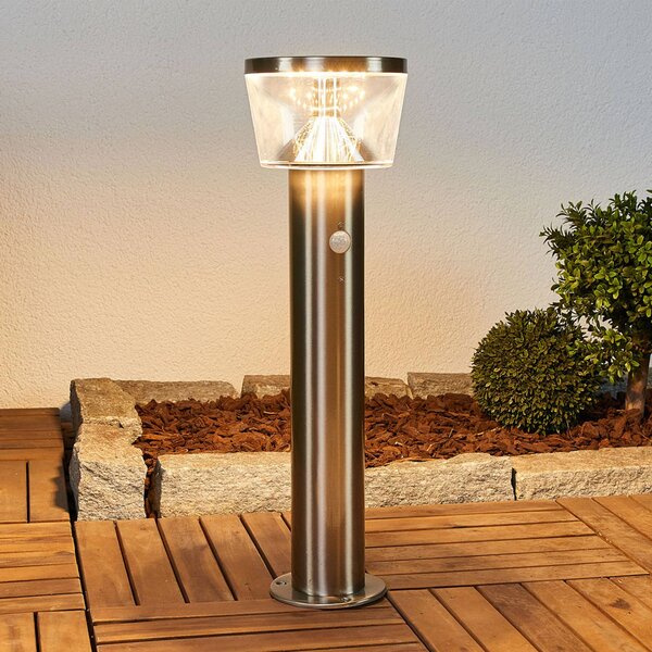 Lindby LED-es napelemes talapzatlámpa Antje, mozgásérzékelő, IP44, Alu / szürke / cink, Rozsdamentes acél, Modern