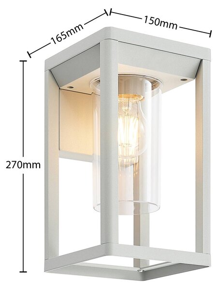 Lindby Estami kültéri fali lámpa, ezüst, fém, 27cm, dimmelhető, Alu / szürke / cink, Alumínium, Modern