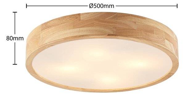 Lindby Tanju mennyezeti lámpa, Ø50 cm, 4 izzós, kaucsukfa, E27, dimmelhető, Világos fa, Nappali / Étkező, Fa, Vidéki otthon / Rusztikus