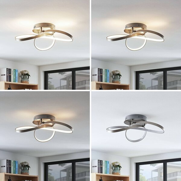 Lindby Saliha modern LED mennyezeti lámpa, dimmelhető, Alu / szürke / cink, Nappali / Étkező, Alumínium, Modern