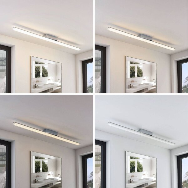 Lindby LED fürdőszobai mennyezeti lámpa Levke, 116 cm, fényerőszabályzó, IP44, dimmelhető, Fehér / opál, Fürdőszoba, Műanyag, Modern