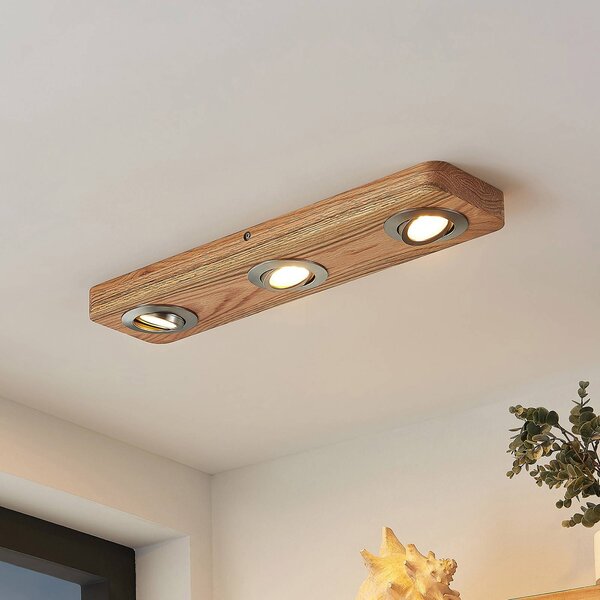 Lindby LED mennyezeti lámpa Mikari, 48 cm, fa, forgatható, Világos fa, Nappali / Étkező, Fa, Modern
