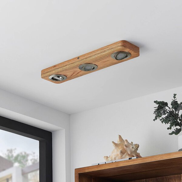 Lindby LED mennyezeti lámpa Mikari, 48 cm, fa, forgatható, Világos fa, Nappali / Étkező, Fa, Modern