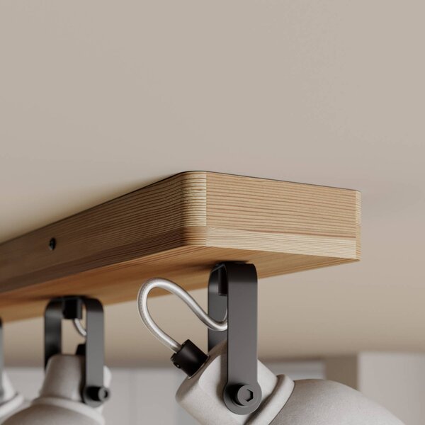 Lindby Spot Mitis, 70 cm, 4 lámpás, szürke, fa, beton, GU10, dimmelhető, Sötét fa, Nappali / Étkező, Fa, Indusztriális dizájn