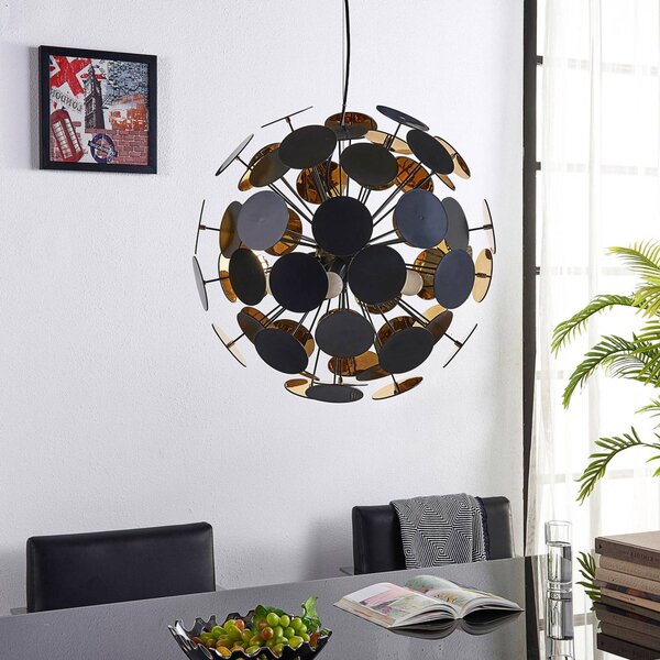 Lindby függőlámpa Kinan, Ø 54 cm, fekete, arany, fém, dimmelhető, Fekete, Nappali / Étkező, Műanyag, Modern