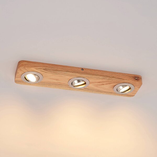 Lindby LED mennyezeti lámpa Mikari, 48 cm, fa, forgatható, Világos fa, Nappali / Étkező, Fa, Modern