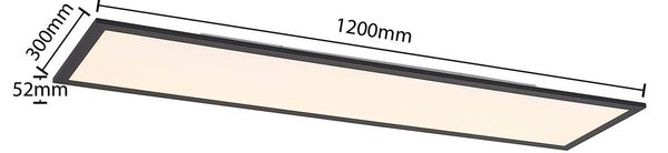 Lindby Nelios LED panel, 120 x 30 cm, CCT, fekete, fém, dimmelhető, Fekete, Konyha, Alumínium, Modern