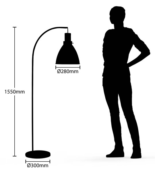 Lindby állólámpa Trebale, fekete, fa, 154 cm, E27, Fekete, Nappali / Étkező, fém, Skandináv