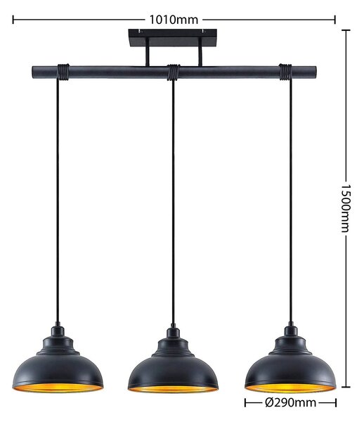 Lindby függőlámpa Emna, 3-lámpás, fekete/arany, fém, 101cm, dimmelhető, Fekete, Nappali / Étkező, fém, Vintage