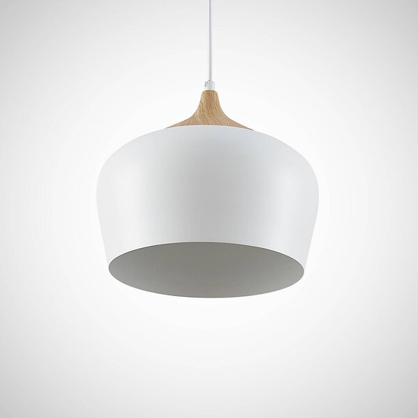 Lindby függőlámpa Vilsera, fehér, fém/fa, 26 cm, E27, dimmelhető, Fehér / opál, Nappali / Étkező, fém, Skandináv