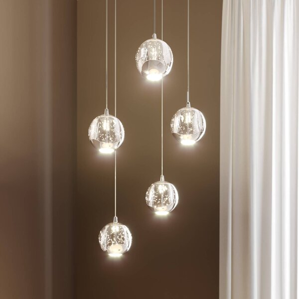 Lucande LED-es függőlámpa Hayley, Ø 30 cm, 5 lámpás, króm, üveg, Tiszta / átlátszó, Nappali / Étkező, Üveg, Modern