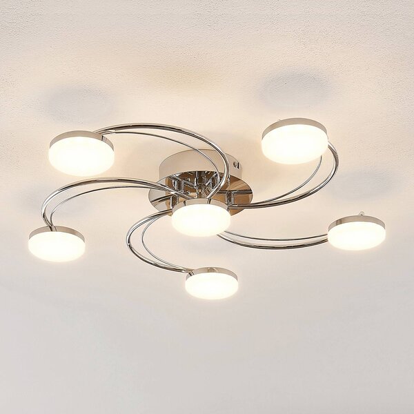 Lindby LED mennyezeti lámpa Rouven, spirál alakú, 6 lámpás, szürke, Króm / ezüst, Nappali / Étkező, fém, Modern