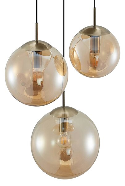 Lindby függőlámpa Teeja, borostyán, 3-as lámpa, Ø52cm, üveg, E27, dimmelhető, Krém / borostyánsárga, Nappali / Étkező, Üveg, Modern
