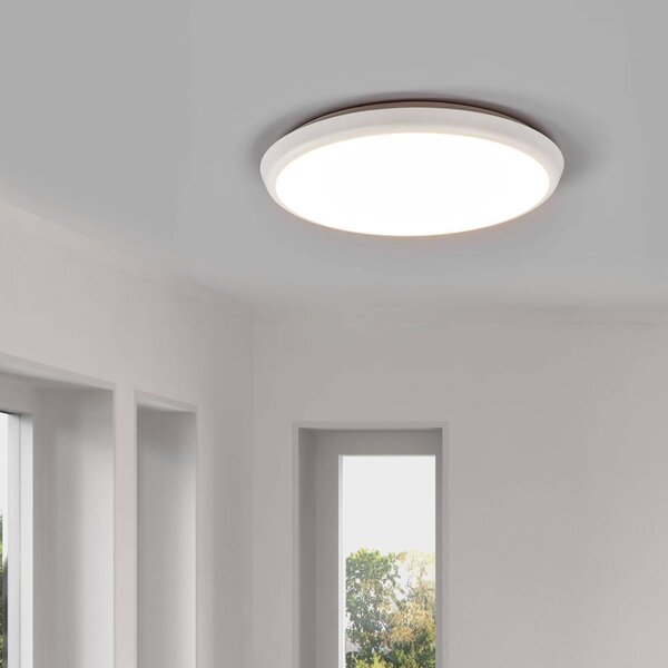 Arcchio LED mennyezeti lámpa Augustin, Ø 30 cm, CCT, fehér, IP54, dimmelhető, Fehér / opál, Fürdőszoba, Műanyag, Modern
