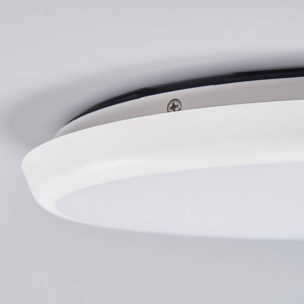 Arcchio LED mennyezeti lámpa Augustin, Ø 30 cm, CCT, fehér, IP54, dimmelhető, Fehér / opál, Fürdőszoba, Műanyag, Modern