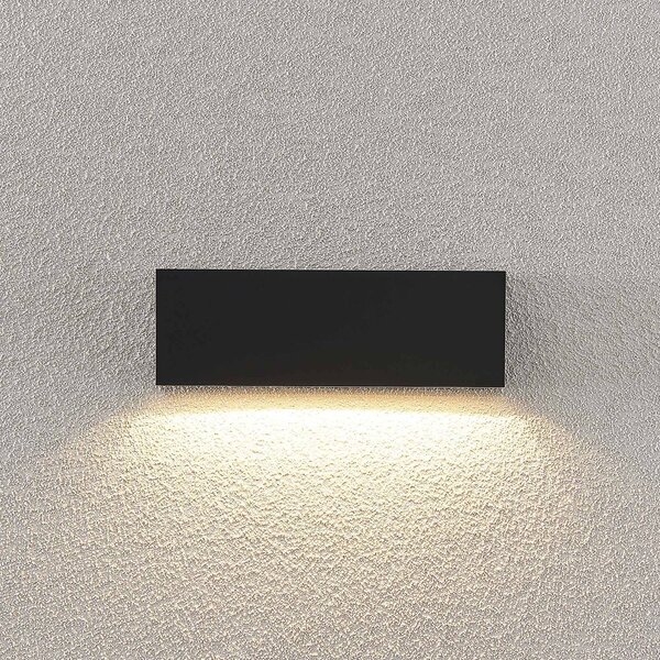 Lindby LED kültéri fali lámpa Jarte, 24 cm, lefelé, szürke, IP65, Fekete, Műanyag, Modern