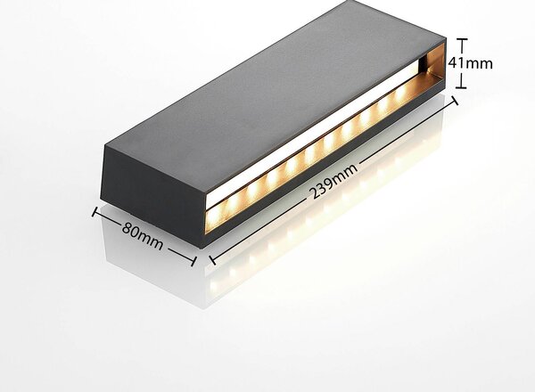 Lindby LED kültéri fali lámpa Jarte, 24 cm, lefelé, szürke, IP65, Fekete, Műanyag, Modern