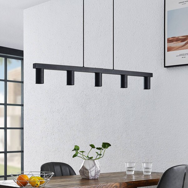 Lindby függőlámpa Baliko, fekete, 116 cm, 5 lámpás, GU10, dimmelhető, Fekete, Nappali / Étkező, fém, Modern
