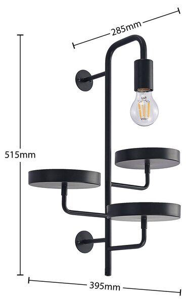 Lindby fali lámpa Hanjo, magasság 50 cm, fekete, fém, dimmelhető, Fekete, Nappali / Étkező, fém, Modern