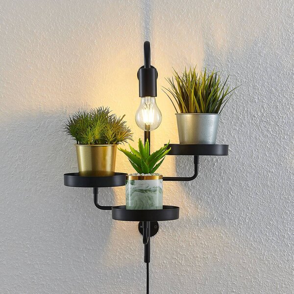 Lindby fali lámpa Hanjo, magasság 50 cm, fekete, fém, dimmelhető, Fekete, Nappali / Étkező, fém, Modern