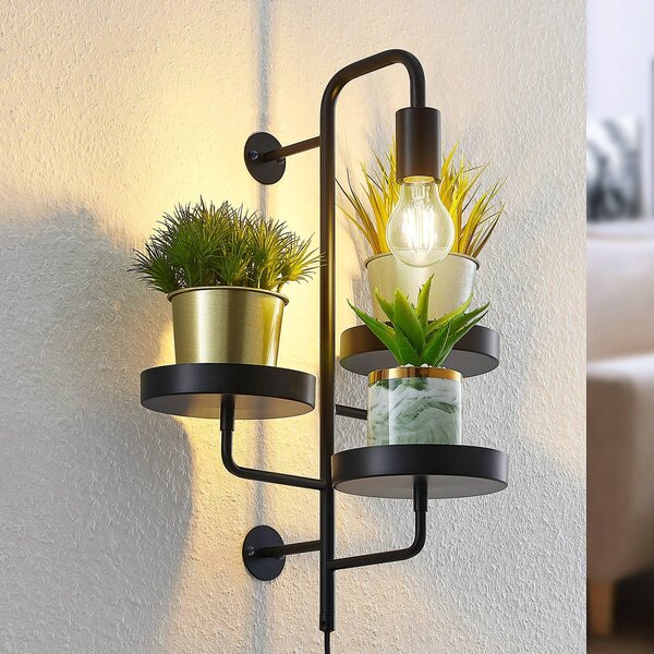 Lindby fali lámpa Hanjo, magasság 50 cm, fekete, fém, dimmelhető, Fekete, Nappali / Étkező, fém, Modern