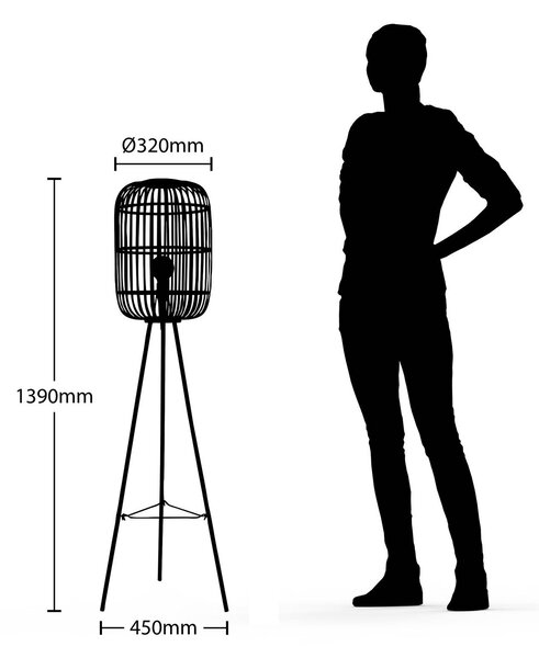 Lindby Canyana állólámpa, 139 cm, natúr, rattan, állvány, háromlábú, Világos fa, Nappali / Étkező, Fa, Vidéki otthon / Rusztikus