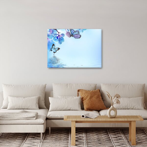 Kép - Pillangó orchidea virágon, kék (70x50 cm)