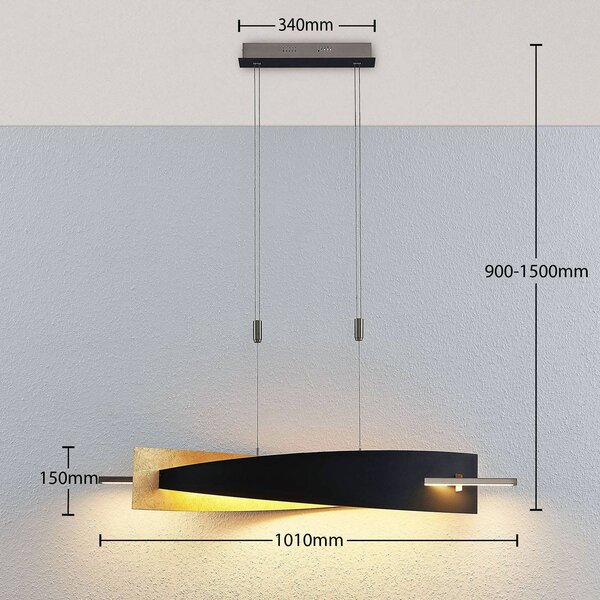 Lucande LED-es függőlámpa Marija, 101 cm, fekete, fényerőszabályzóval, dimmelhető, Fekete, Nappali / Étkező, fém, Modern