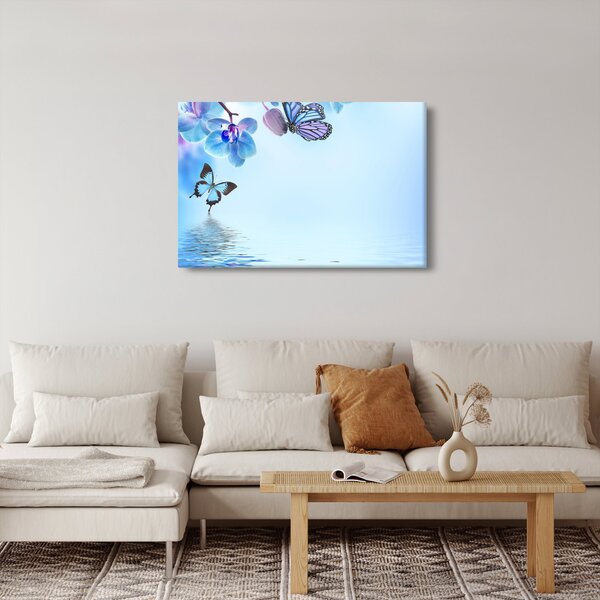 Kép - Pillangó orchidea virágon, kék (90x60 cm)