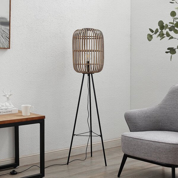 Lindby Canyana állólámpa, 139 cm, natúr, rattan, állvány, háromlábú, Világos fa, Nappali / Étkező, Fa, Vidéki otthon / Rusztikus