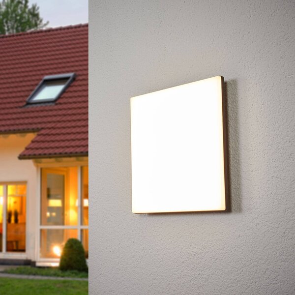 Lucande LED mennyezeti lámpa Henni, IP65, szenzoros, 30x30 cm, antracit, Alu / szürke / cink, Modern