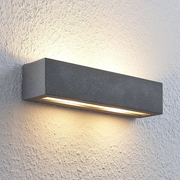 Lindby Nellie fali lámpa, szürke, beton, 35,3 cm széles, dimmelhető, Alu / szürke / cink, Nappali / Étkező, Beton, Modern