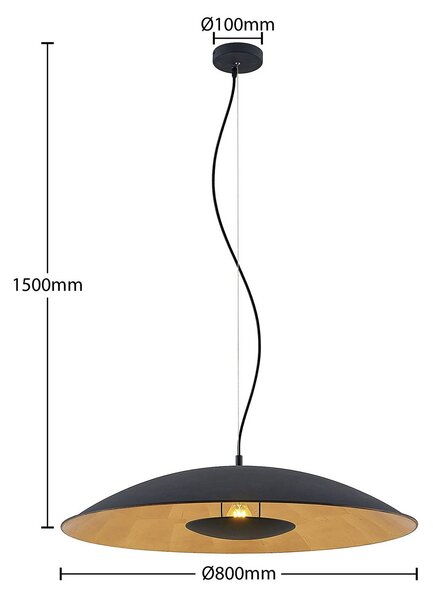 Lindby függőlámpa Narisara, Ø 80 cm, E27, fekete-arany, dimmelhető, Fekete, Nappali / Étkező, fém, Modern