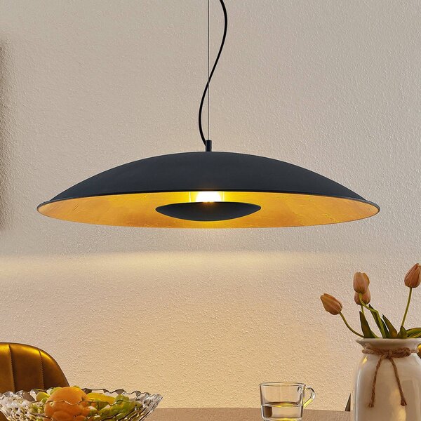 Lindby függőlámpa Narisara, Ø 80 cm, E27, fekete-arany, dimmelhető, Fekete, Nappali / Étkező, fém, Modern