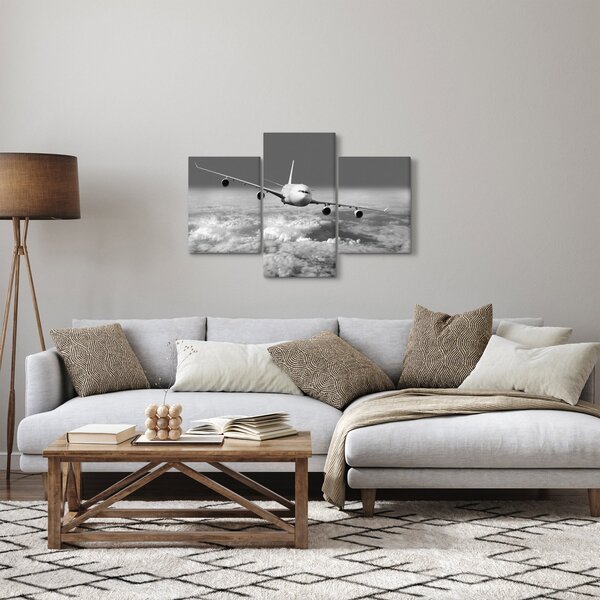 Kép - Repülőgép a felhőkben, fekete-fehér (90x60 cm)