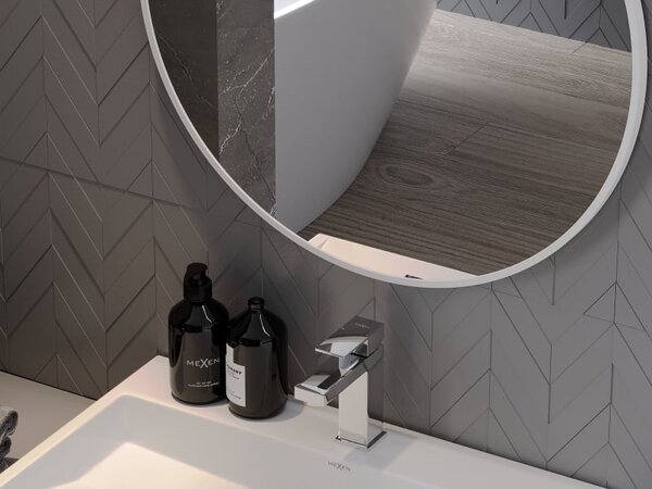 Mexen Loft kerek fürdőszobai tükör 70 cm, fehér keret - 9850-070-070-000-20