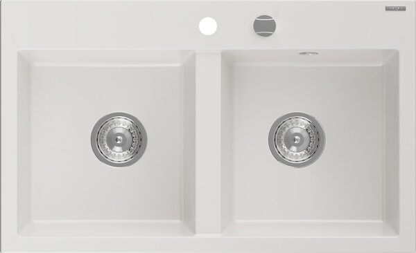 Mexen Hektor gránit mosogató 2-medencés 800 x 480 mm, fehér, króm szifon - 6521802000-20