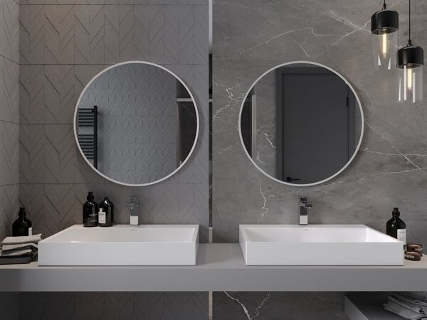 Mexen Loft kerek fürdőszobai tükör 70 cm, fehér keret - 9850-070-070-000-20