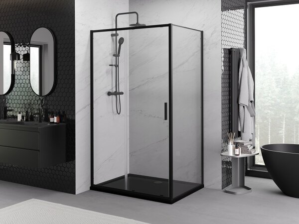 Mexen Exo-S 120 x 90 cm-es tolóajtós zuhanykabin, átlátszó, fekete - 8151-120-090-70-00