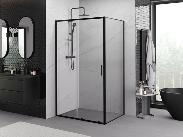 Mexen Exo-S 120 x 90 cm-es tolóajtós zuhanykabin, átlátszó, fekete - 8151-120-090-70-00