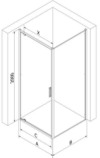 Mexen Exo 90 x 90 cm-es nyitható zuhanykabin, átlátszó, króm - 8181-090-090-01-00