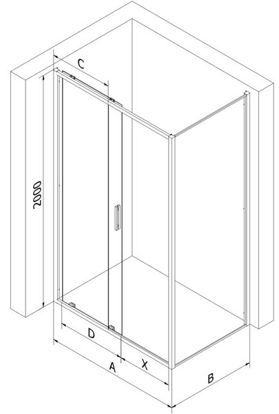 Mexen Exo-S 120 x 90 cm-es tolóajtós zuhanykabin, átlátszó, fekete - 8151-120-090-70-00
