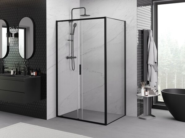 Mexen Exo-S 120 x 90 cm-es tolóajtós zuhanykabin, átlátszó, fekete - 8151-120-090-70-00